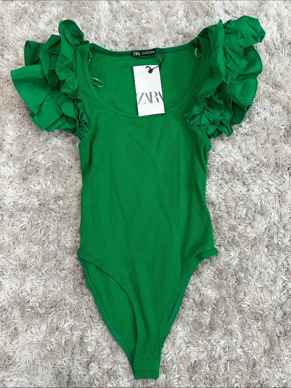 ZARA Bright Green Ruffle Sleeve Bodysuit